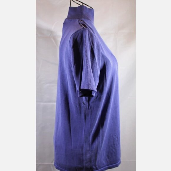 Lord & Taylor Purple Silk Sweater Pullover Top Vtg Large Mock Neck Short Sleeve - Picture 5 of 5